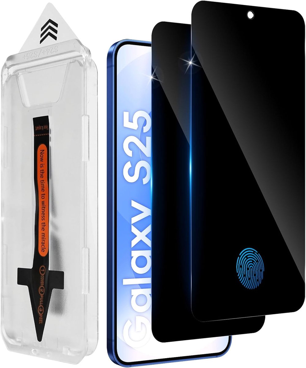 Beschermfolie voor Samsung Galaxy S25 5G, voor pantserglas, 2 stuks, [auto-installatie], anti-spyfolie, privacybeschermfolie, extreem krasbestendig 9H, anti-vingerafdrukfolie