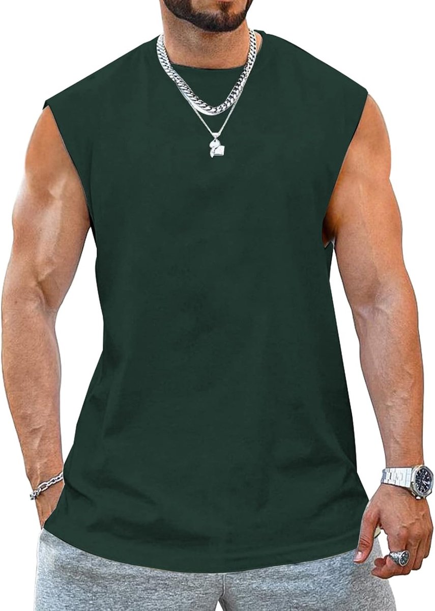 Tanktop voor heren, mouwloos spiershirt, workout, sport, fitness, T-shirts, mannen, gym, tops, draagshirts, T-shirt voor mannen, legergroen, S
