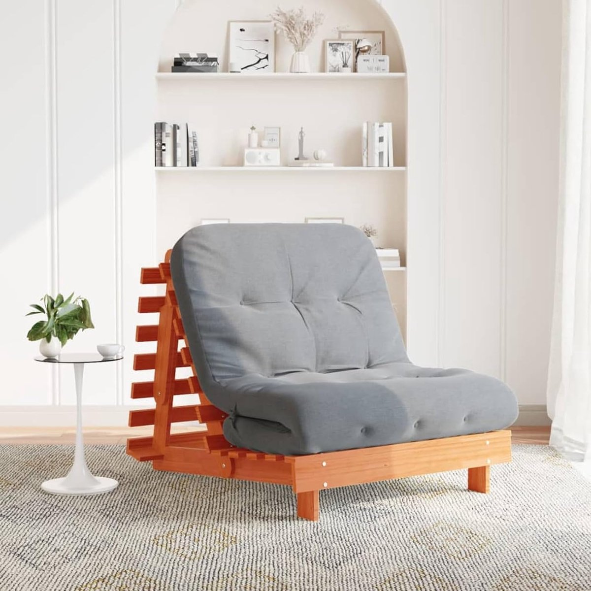 Futon Slaapbank met matras, bruin, 90 x 206 x 11 cm, massief grenen, slaapbank, dagbed, slaapbank voor woonkamer, logeerkamer, kleine woningen, 846763