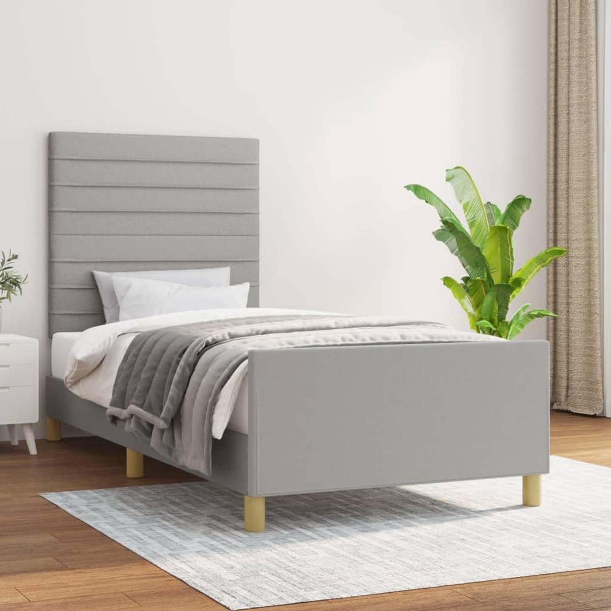 Zonder matras 90x200 cm stof lichtgrijs verstelbaar hoofdbord stevige poten multiplex lattenbodem voor slaapkamer woonkamer