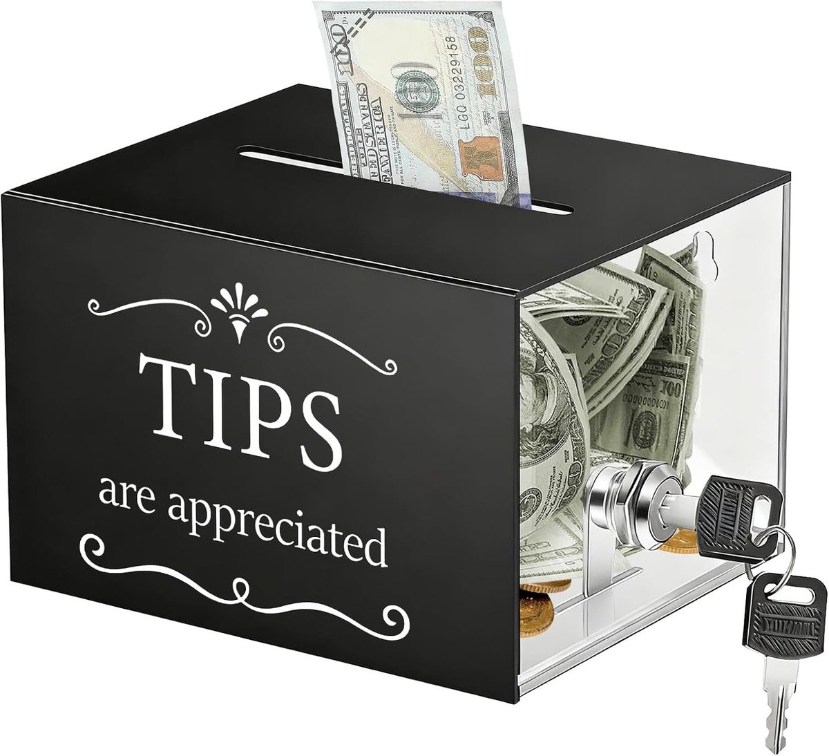 Transparante Donatiebox met Slot - 17 x 14 x 11 cm - Ideaal voor Restaurants, Bars en Cafés - Tips Jar, Geldbox en Voorstelbox voor Donaties en Fooien