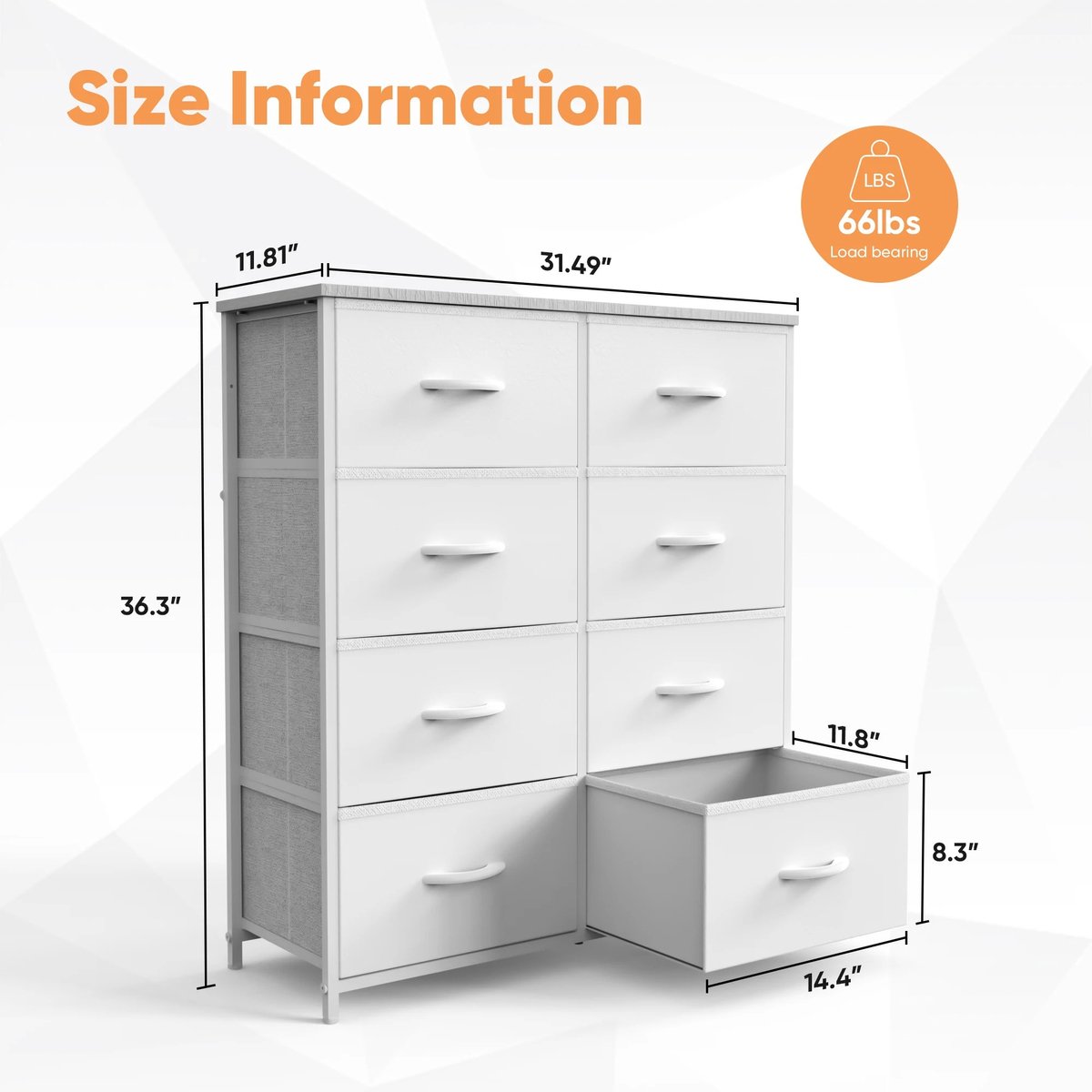 Prime Home Ladekast - Opbergkast - Dressoir - Dressoir kast - Kindergarderobe - Garderobe - 8 stoffen laden - Voor kleiding - 96 x 32 x 17,5cm - Wit