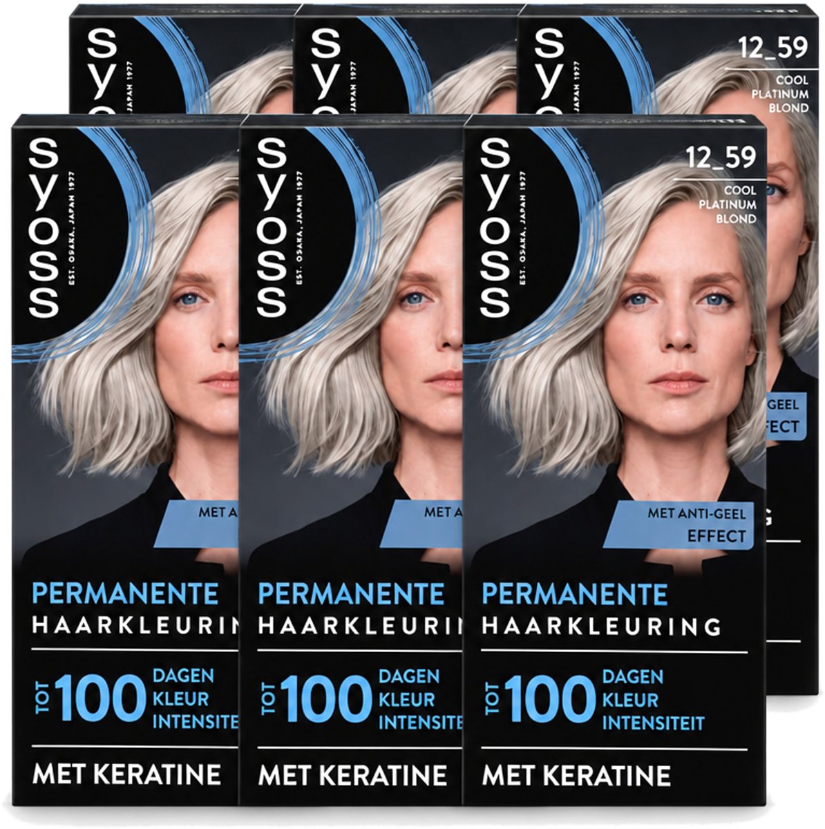 6 x SYOSS - Coloration 12-59 Cool Platinum Blond - Haarverf - Grijsdekking - Vermindert Haarbreuk - Voordeelverpakking - 6 stuks
