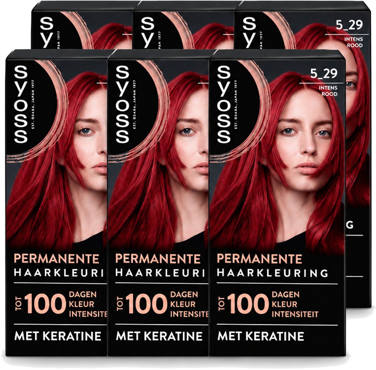 6 x SYOSS - Coloration 5-29 Intens Rood - Haarverf - Grijsdekking - Vermindert Haarbreuk - Voordeelverpakking - 6 stuks