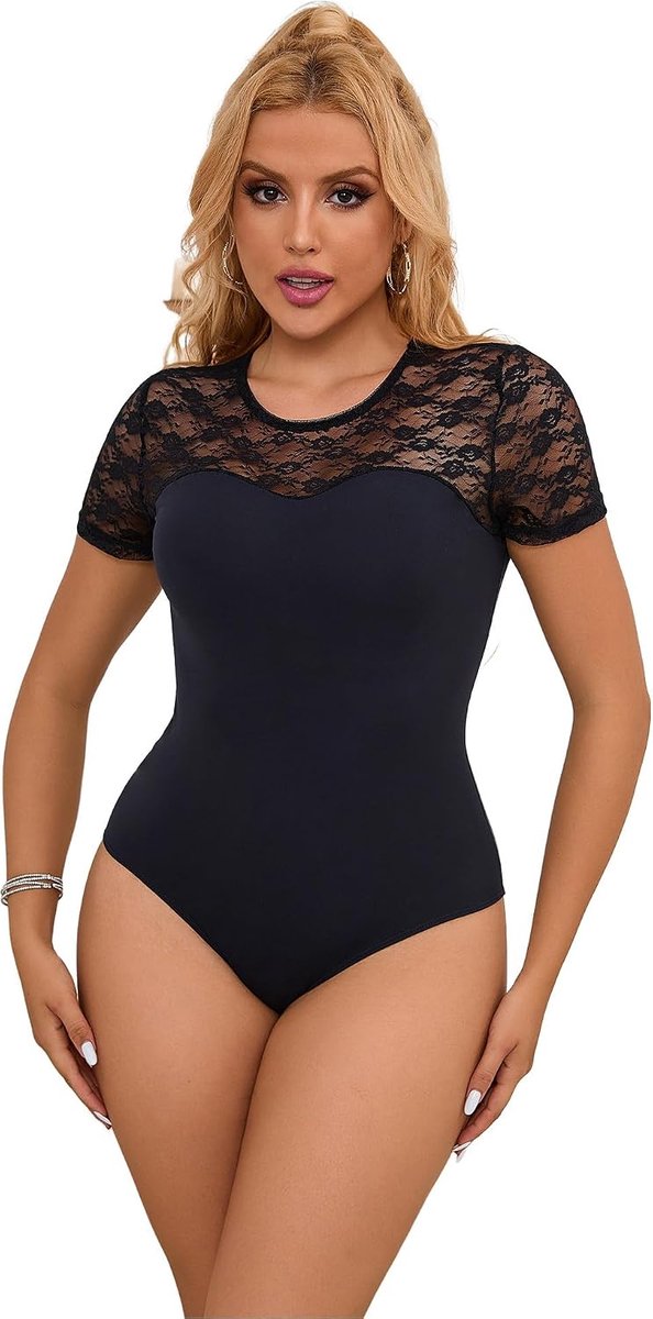 Body met korte mouwen voor dames, sexy, ronde hals, body met drukknoop