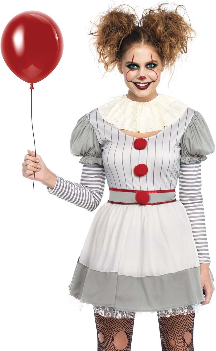 AVENUE 86729-2 Tlg Kostüm Set Gruseliger Clown, Größe S/M, Damen Karneval Kostüm Fasching