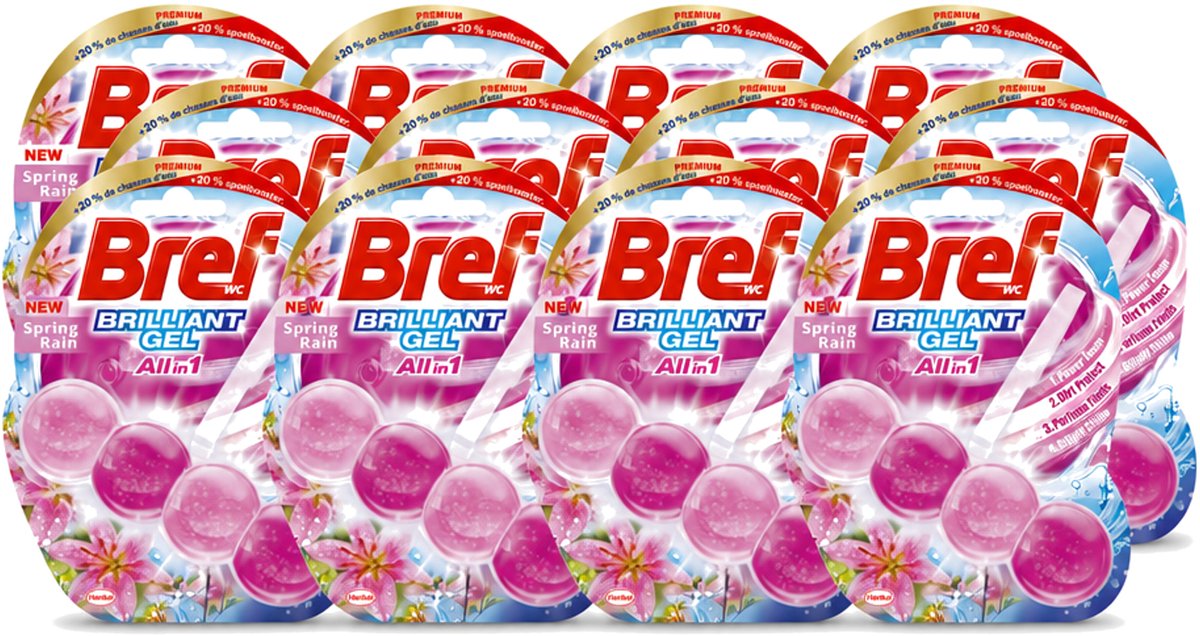 12 x Bref - Toiletblok - Brilliant Gel - Spring Rain - 42g - Voordeelverpakking - 12 stuks