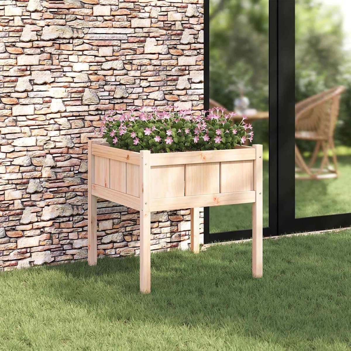 Tuinplantenbak van massief grenenhout, 70 x 70 x cm, voor terras