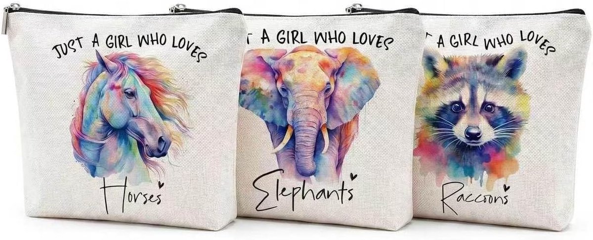 3-delige make-uptas, 25 x 17 dieren, licht, voor uitstapjes en reizen