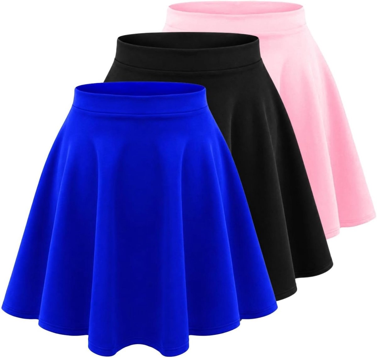 Skaterrok voor meisjes, set van 3 stuks, hoge taille, zomerrokken voor kinderen, knielang, uitlopende zwarte minirok voor balletdansen, casual effen meisjesrokken voor schooluniform