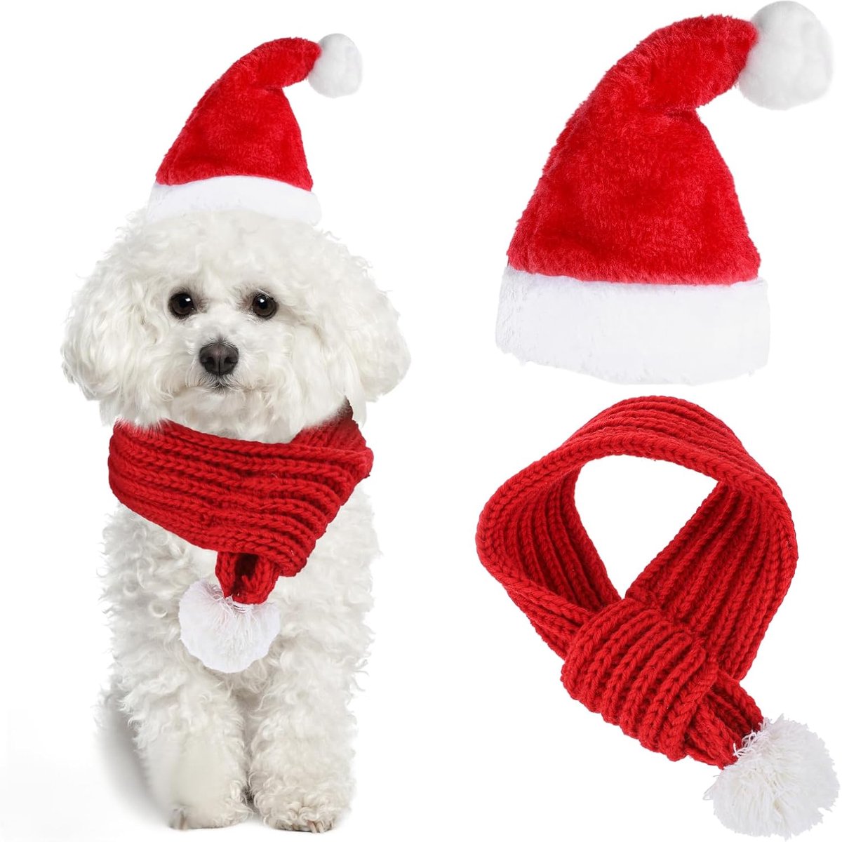 1 set kerstmuts hond klein met sjaal kerstkostuum voor katten