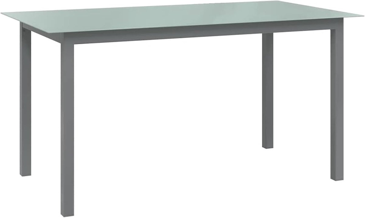 Eettafel voor de tuin voor buiten, van glas en aluminium, 150 x 90 x 74 cm, moderne eettafel van zwart glas, tuintafel van glas, buitentafel van glas