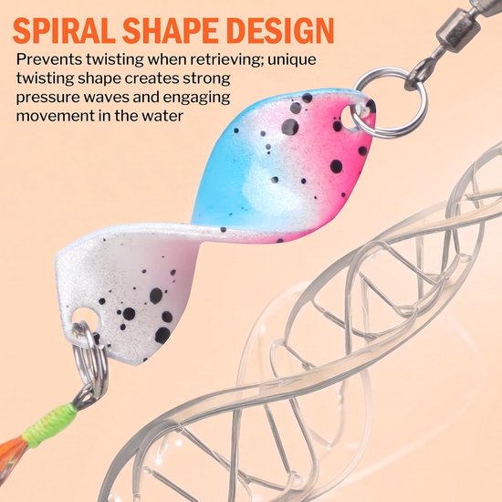 10 stuks Twist Spoons Forel, forelaas met Rolling Swivels UV-actieve knipperlichten forel aas twister visaccessoires forel duurzame knipperlichten vissen voor forel vissen — afbeelding 4