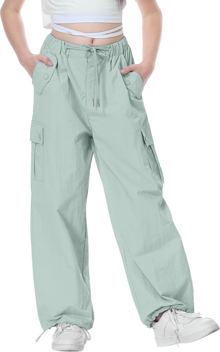 Parachute Baggy Cargo Broek voor Meisjes, Y2K Vintage Joggingbroek met Verstelbare Elastische Taille voor Kinderen