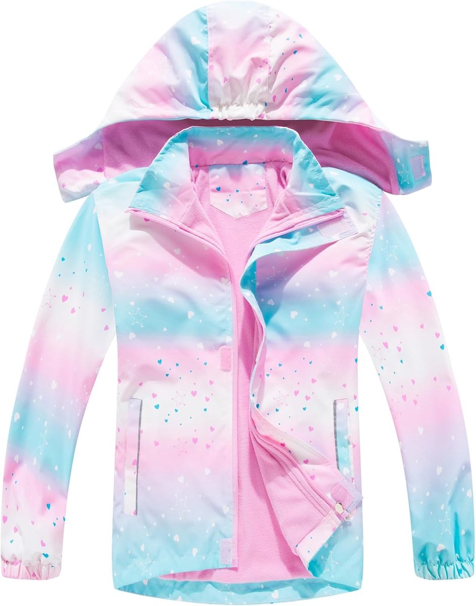 Wandeljas voor kinderen, meisjes, warm houden, softshelljas, verschillende prints, ademend, winddichte jas, hoodies, lente en herfst, kleurrijk F, 7-8 jaar, Kleurrijk F, 7-8 Jaren