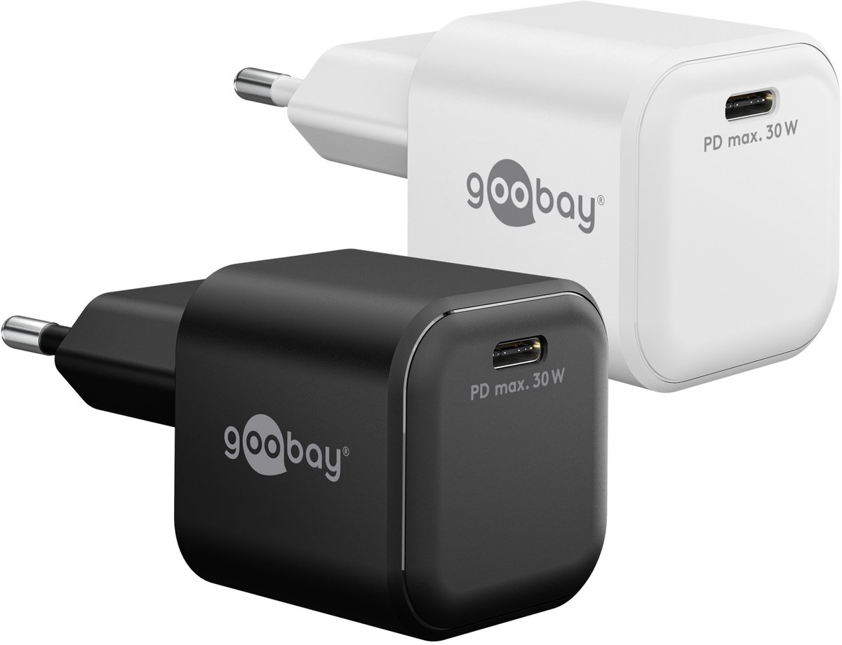 Goobay 30 W USB-C PD GaN snellader Nano wit, 1x USB-C poort (Power Delivery)
