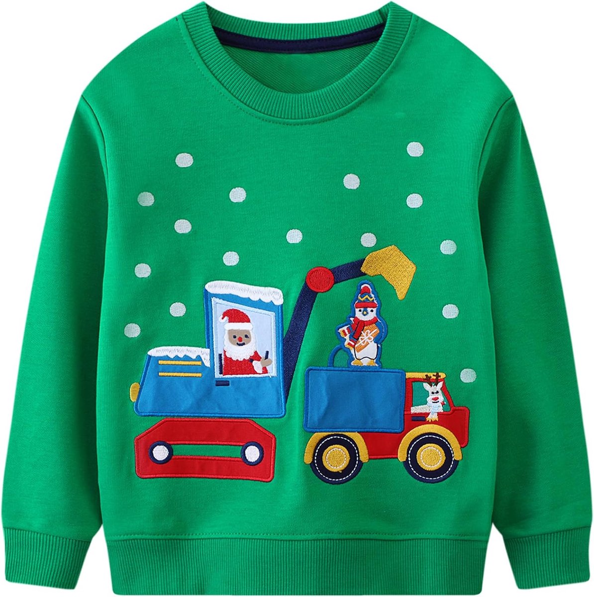 Sweatshirt voor Jongens Katoenen Trui met Ronde Hals Dinosaurus Graafmachine Patroon Pullover Kerstman Eland Print Jumper Warme Lange Mouwen Sweater Herfst Winter Top voor Kinderen 2-7 jaar