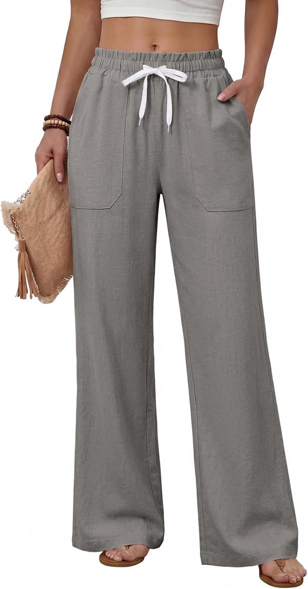 heekpek Dames zomerbroek losse lichtgewicht comfortabele dames rechte pijp broek elastische taille trekkoord casual broek voor vrouwen UK
