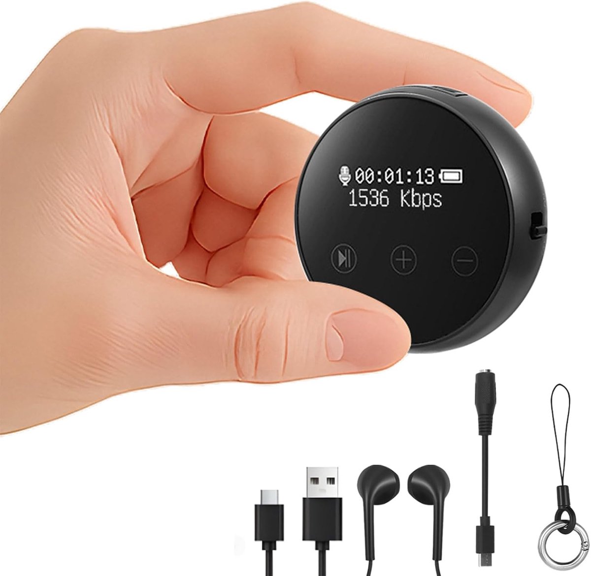 64G dicteerapparaat, 1536 Kbps, one-touch-opname, spraakbediening, audio-opnameapparaat, 35 uur opname, ruisonderdrukking, draagbare voice recorder voor interviews/vergaderingen