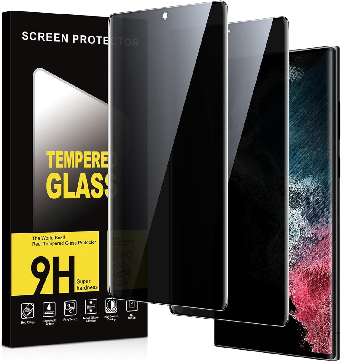 Glas voor Samsung Galaxy S22 Ultra 5G, anti-spionage, 2 stuks, anti-spionage-beschermfolie, 9H hardheid, krasbestendig, zonder luchtbellen, anti-spy, privacy, glasbescherming