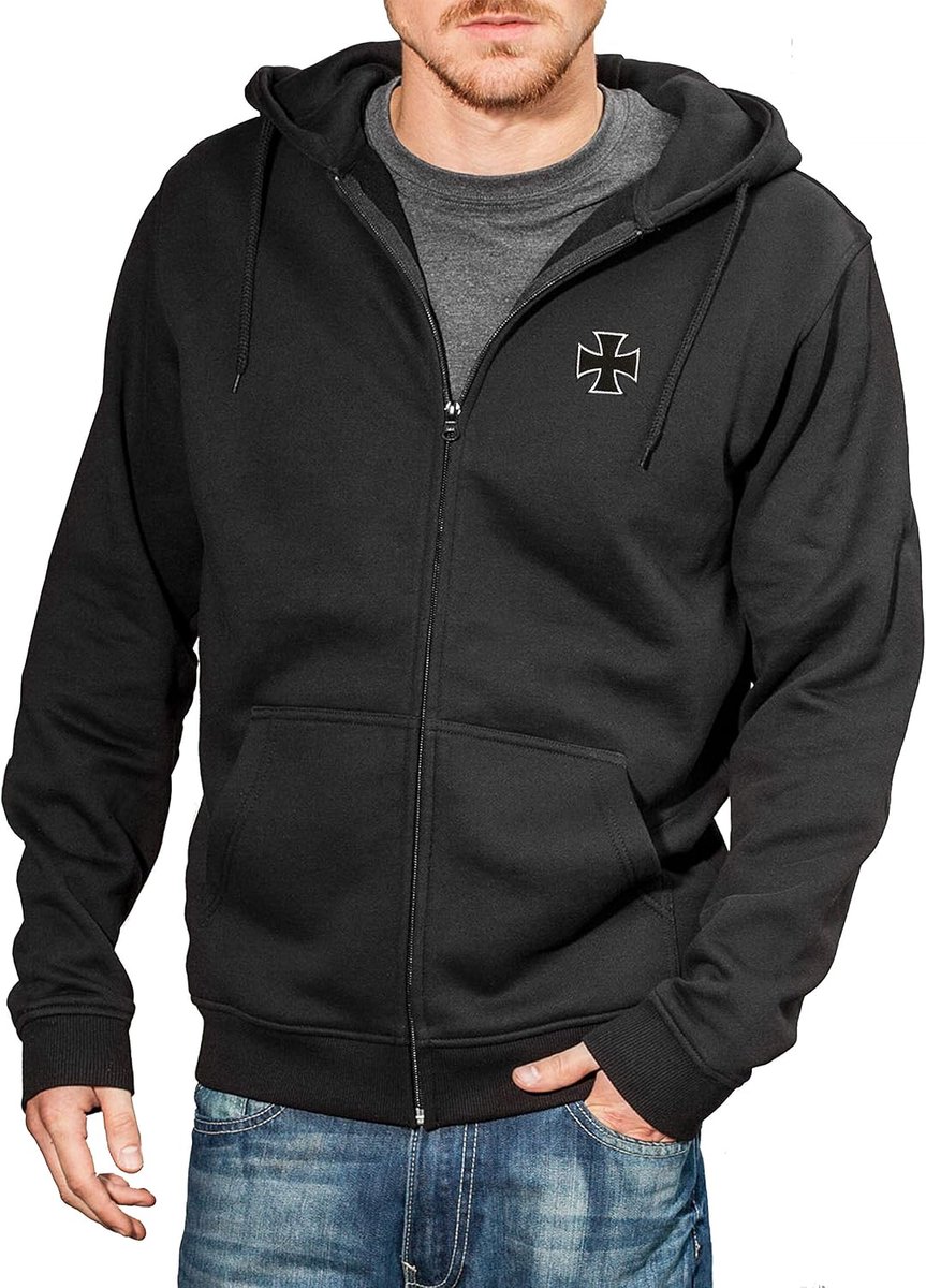 Sweater met capuchon met ritssluiting: Biker Pray met IJzeren Kruisborduurwerk - Cadeau voor Bikeur-s/Motor/Herenjas/Hoody/Hoodie/Chopper/Hooded-Jacket/Jas/VS/Sweater/Trui