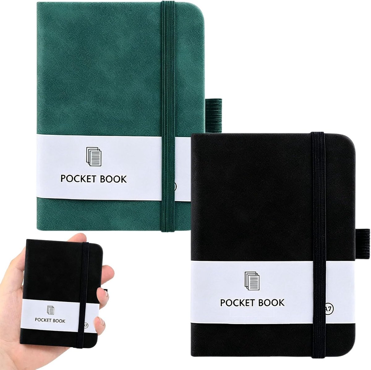 Notitieboek, 2 Stuks 8 X 11cm Pocket Notitieboek, Met 200 Pagina's, Met Penhouder, Elastische Sluiting, Voor Kantoorwerkzaamheden, School, Reizen, Studeren (Zwart, Groen)
