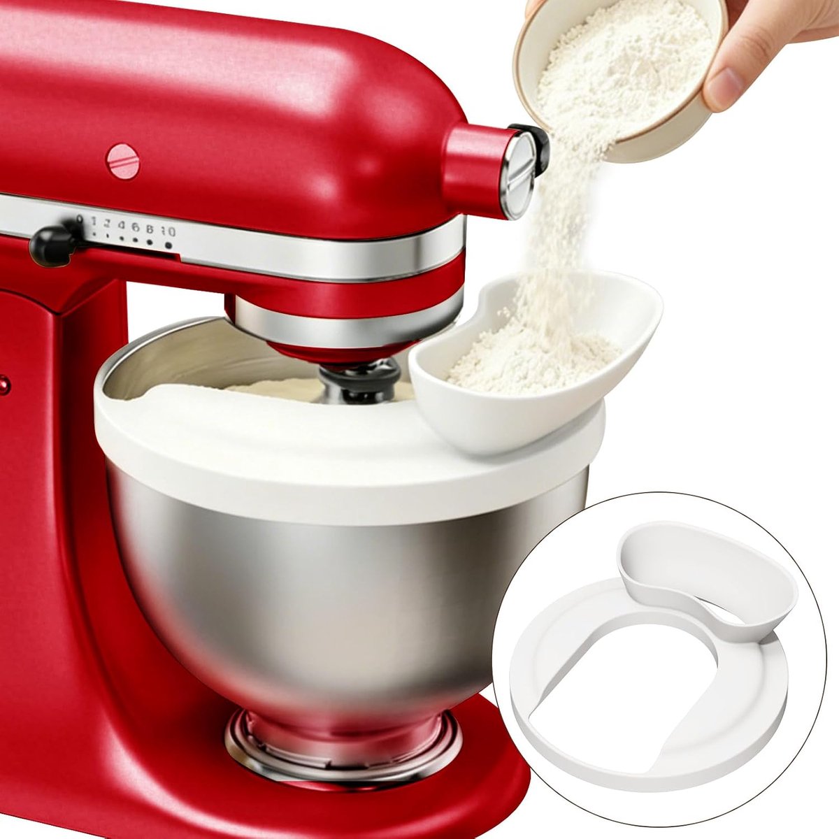 Gietschild voor KitchenAid, siliconen spatbescherming voor staande mengkommen, veiligheid gietgoot geschikt voor 4,5-6QT roestvrij staal, glas en keramiek, BPA-vrije standaard mixer trechter