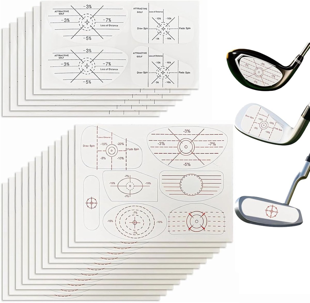 108 Stuks Golf Impact Stickers voor Precisie, Afstand en Verbetering van je Golf Swing met Tape voor IJzer en Houten Putter
