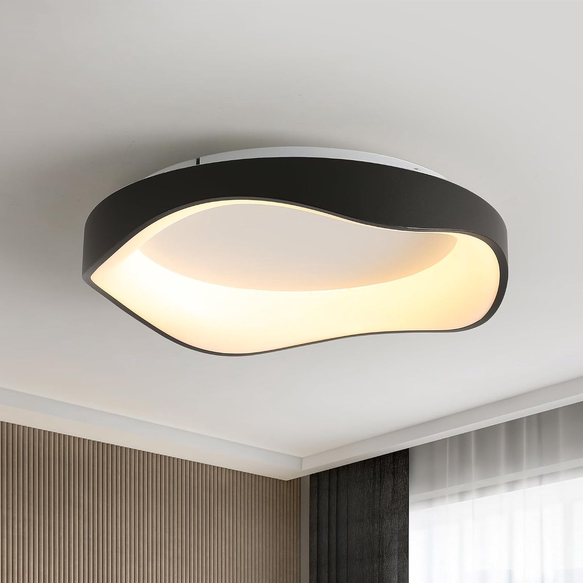 Dimbare led-plafondlamp, minimalistisch, zwart, 40 cm, 3000 K-6500 K, oogbescherming voor woonkamer, slaapkamer, keuken, hal