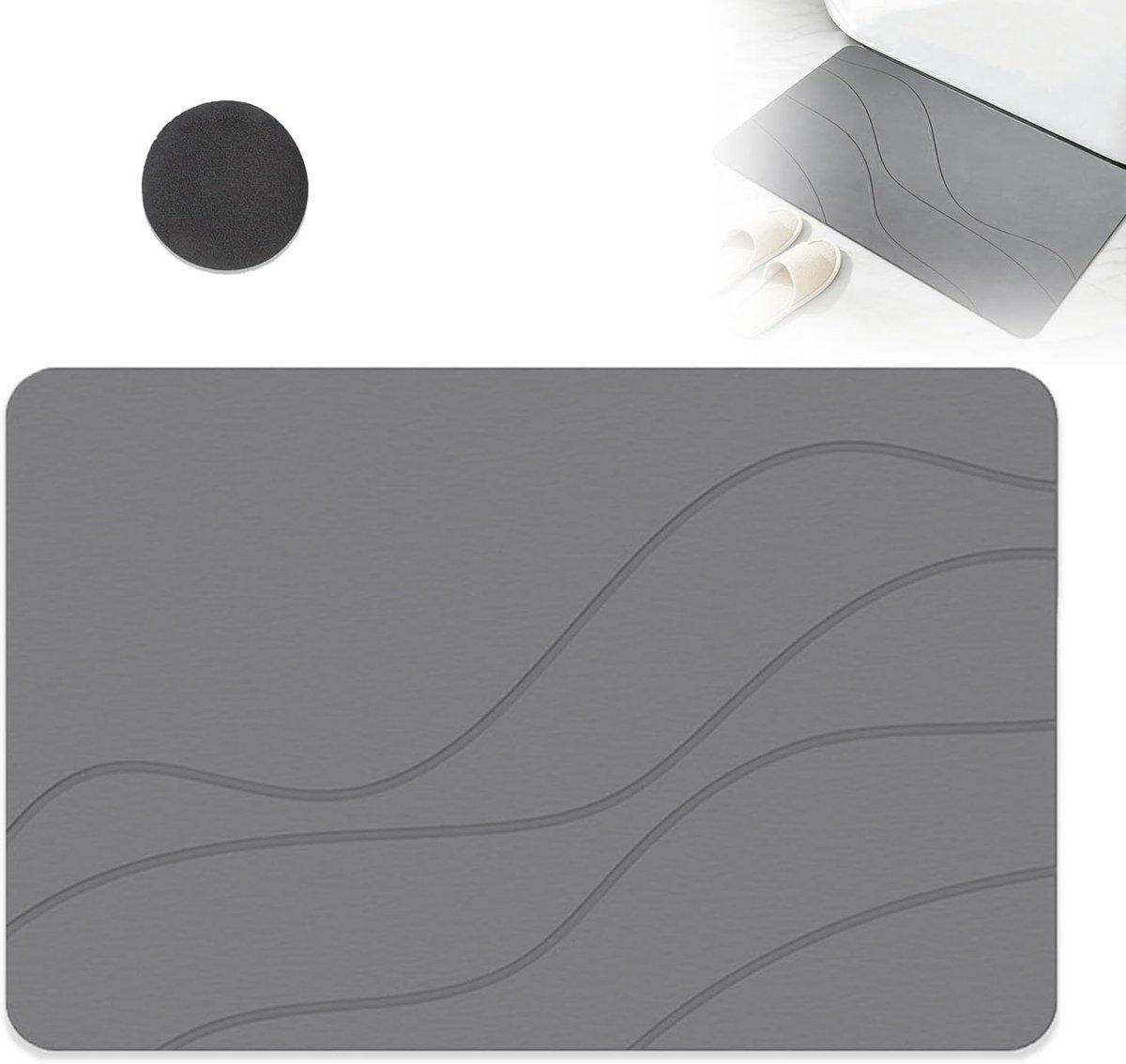 Badmat, antislip, 60 x 39 cm, sneldrogend, een meegeleverde antislipmat en schuurpapier, voor badkamer, keuken