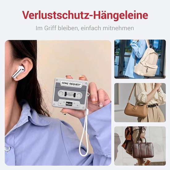 Hoes, stenen siliconen cassette, hoes voor Pro 3 met instelbare anti-verlies sleutelhanger, stootvast hoofdtelefoon-accessoire voor vrouwen en mannen — afbeelding 5