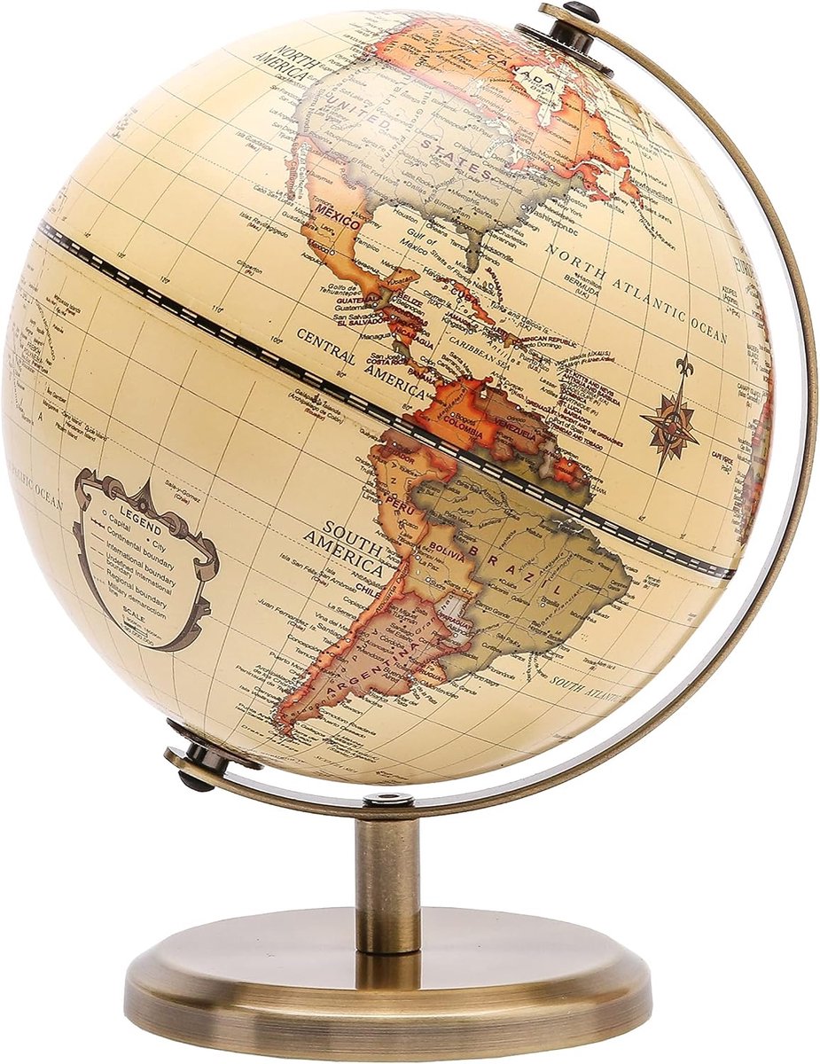 14 cm antiek wereldbol met draaibaar brons metaal Desk standaard