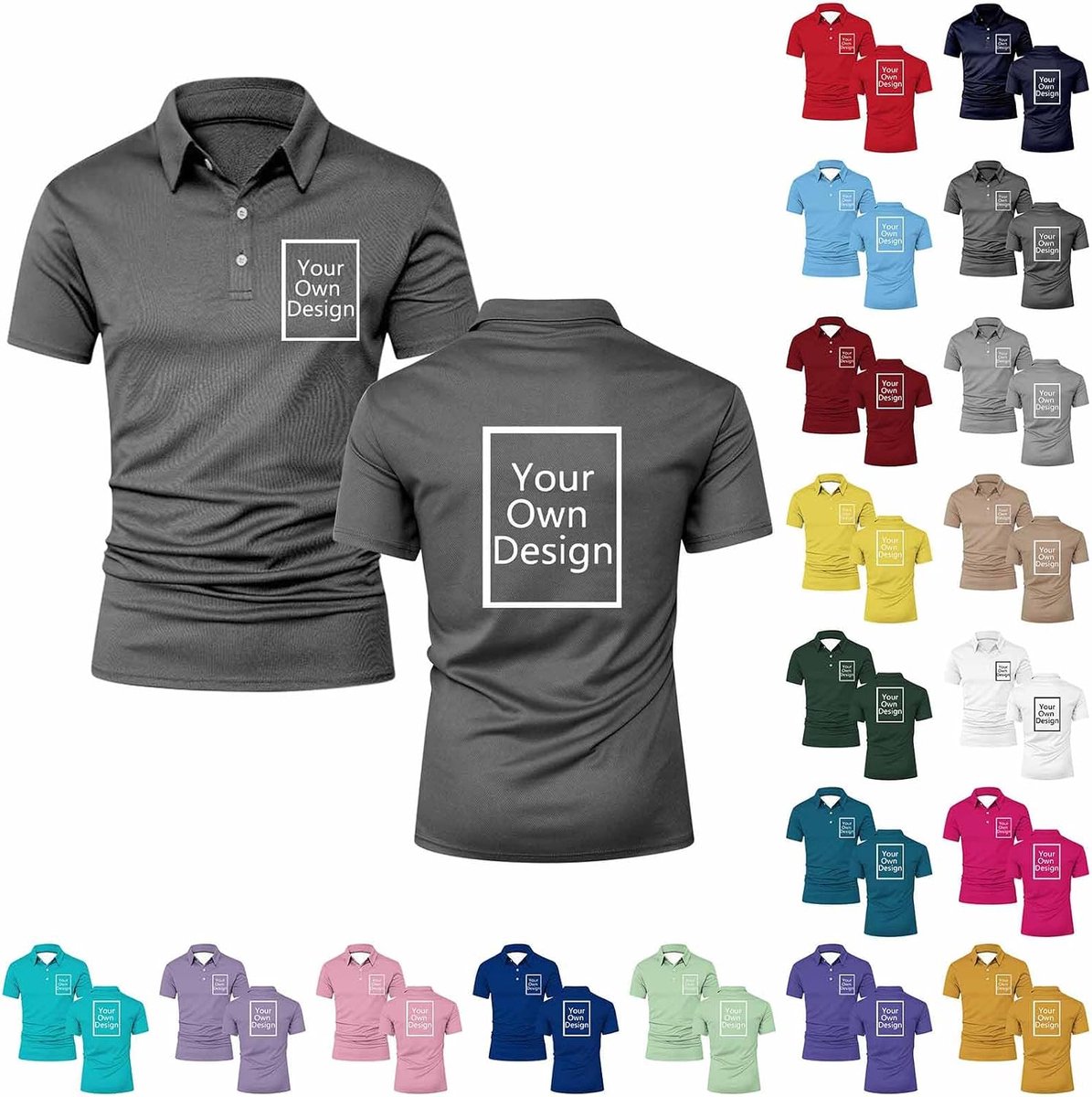 Personalisierte Poloshirt Herren Damen - Polo Shirts Bedrucken Lassen mit Logo/Foto/Text, Tshirt Selbst Gestalten T-Shirt ideal für Uniformen, Firmenevents, Teamausflüge Geschenke Personalisiert S-5XL