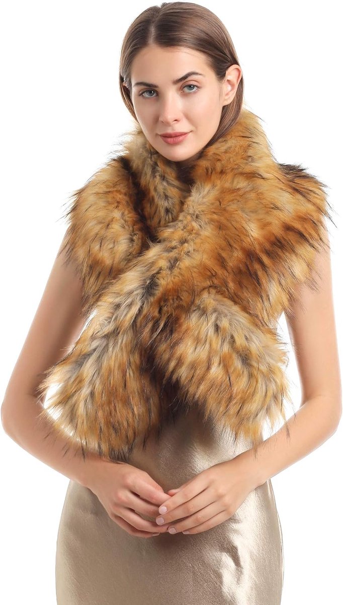 Young bontkraag voor dames, bontkraag, kunstbont, wintersjaal, warme vossenbontkraag, wegwerpverpakking