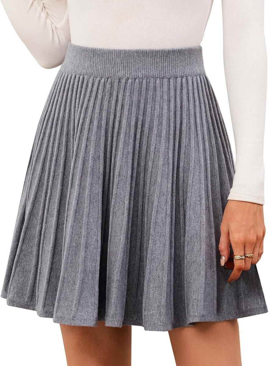 Damesrok, minirok, elastisch, hoge taille, gebreid, plissé, winterrok