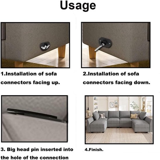 Sofa sofa connector, 2 sets universele meubels in elkaar grijpende sectionele sofa connectoren, pin stijl meubelconnector beugel voor hoofdeinde sofa fauteuil — afbeelding 4
