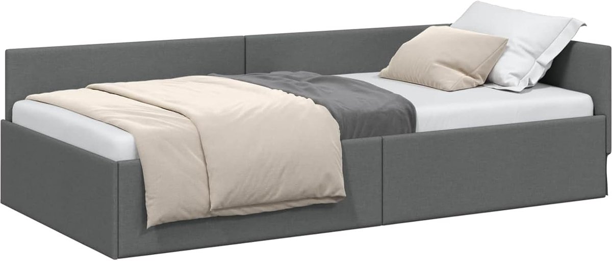 Hoekbedframe met hoofdeinde, donkergrijs, 100 x 200 cm, bedframe, tweepersoonsbed/eenpersoonsbed, voor slaapkamer, logeerkamer, slaapzaal, hotel42016052