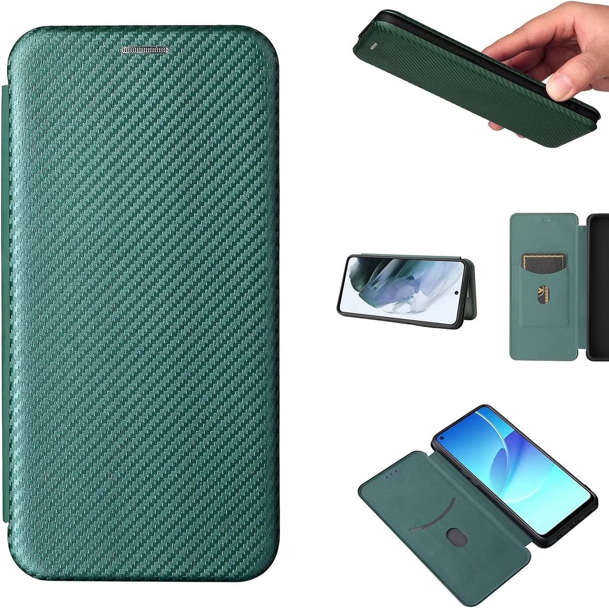 Hoesje Compatible for Motorola Edge 40 Neo,koolstofvezel schokbestendig anti-val PU-Leer Hoesje met [Creditcardhouders][ Stand Feature][Magnetische] - Groente
