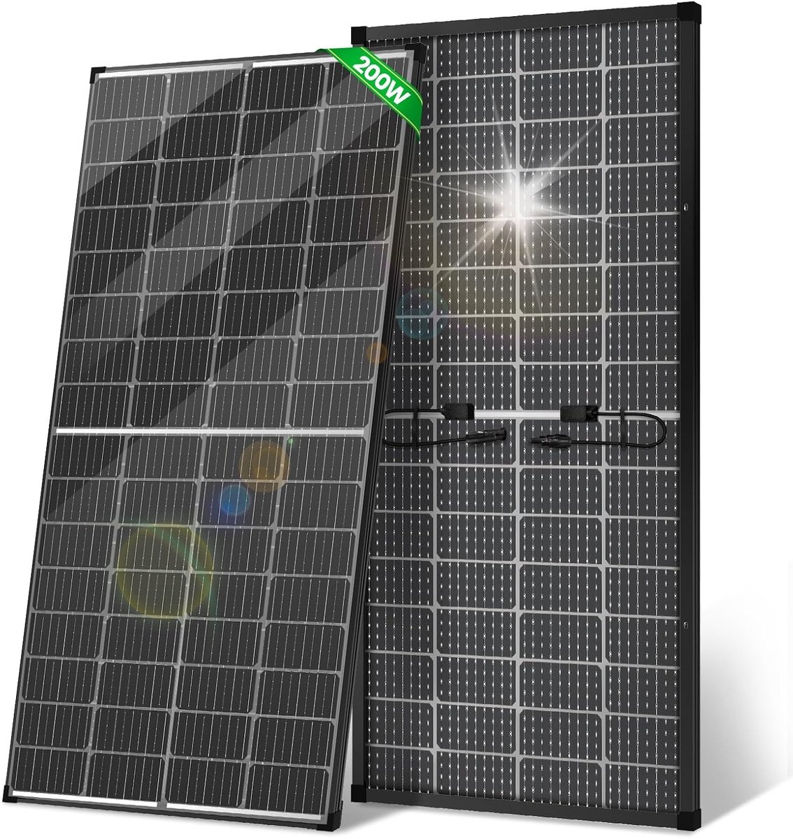 Monokristallijne zonnepanelen, dubbelzijdige zonnemodule voor 12V-accu's, PV-module met voorgeboord gat. Ideale ondersteuning bij trollen, motor, campers (200w)