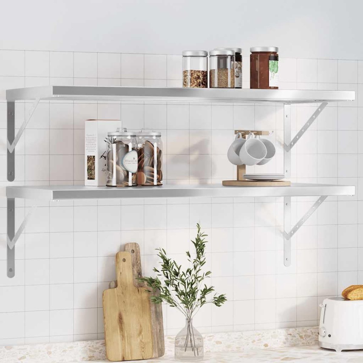 2 STK. Opbergruimte Plank Wandconsole voor Woonkamer 100x40 cm Zilver Roestvrij Staal