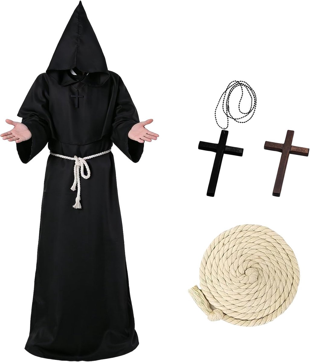 Monnikenkostuum voor heren, voor carnaval, middeleeuws Halloween, klassiek monnikenkostuum voor heren