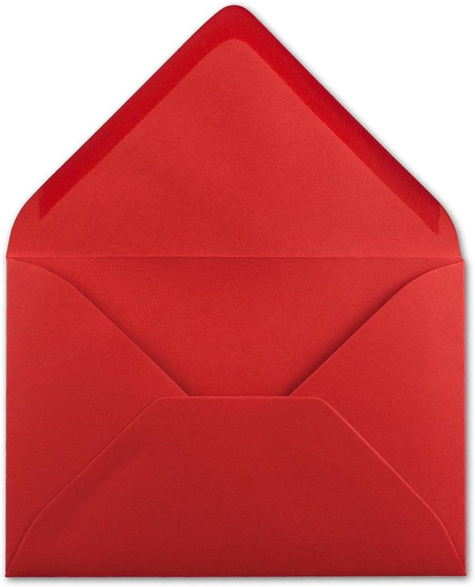 100 stuks, C6, rood, 11,4 x 16,2 cm, 120 g/m², natte plakrand enveloppen, 11,4 x 16,2 cm, 120 g/m², natte plakrand