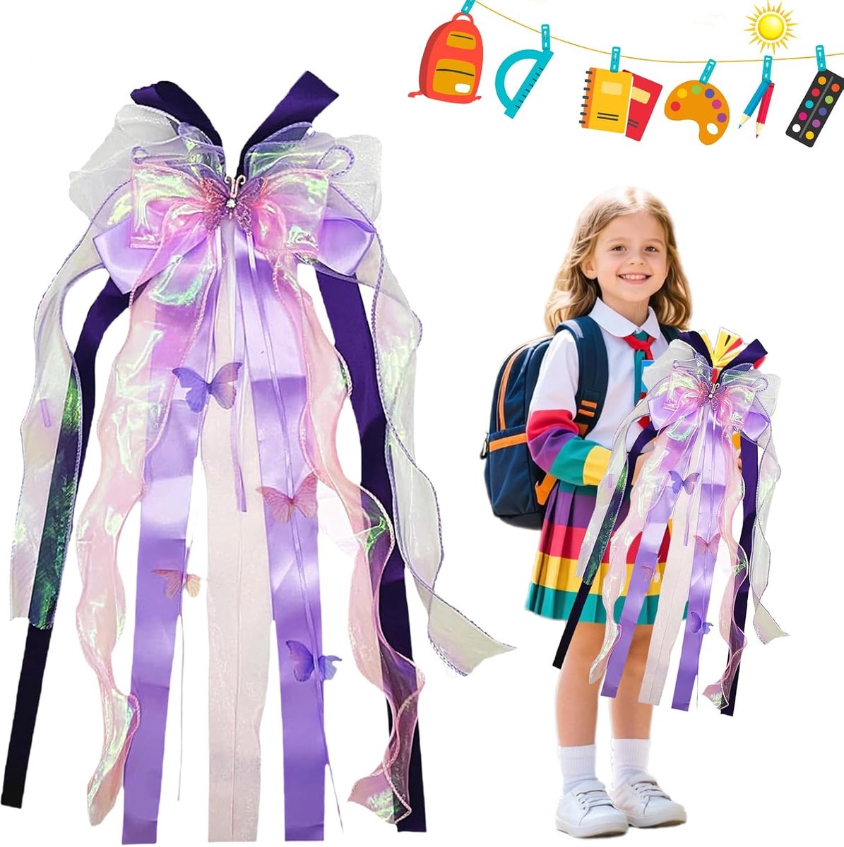 handgemaakt satijnlint voor decoratieve strikken, strik voor schultüte voor meisjes en jongens, voor handwerk, decoraties en decoratieve cadeauverpakkingen (paars)