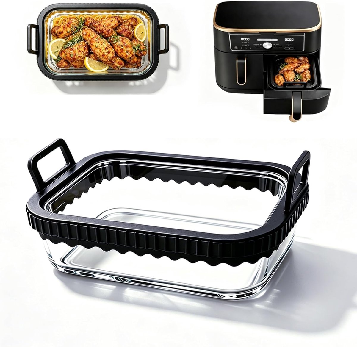 1 x glazen airfryer ovenschaal voor Ninja Cosori dubbele kamer (één stuk)