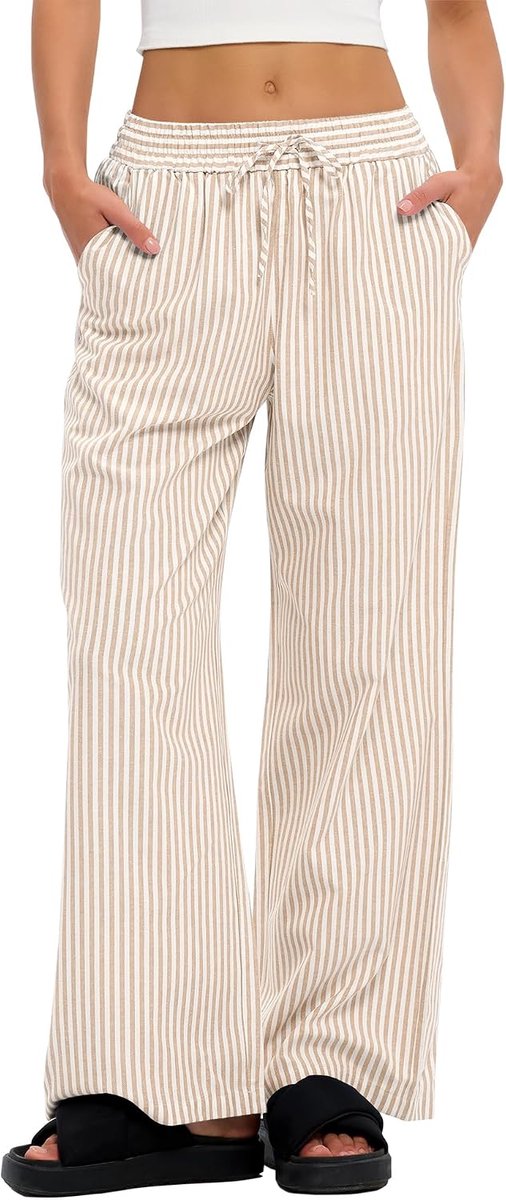 Pyjamabroek voor dames, geruit, lang, zomer, katoen, trekkoord, slaapbroek, zachte vrijetijdsbroek met zakken