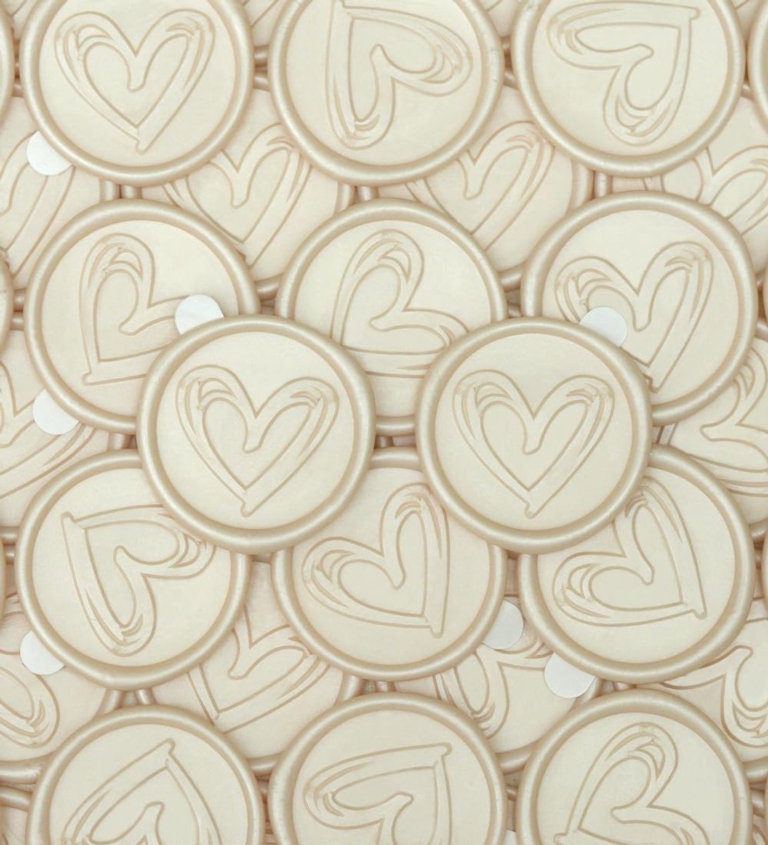 Waszegel 50 Stuks Waszegel Sticker Hart 30mm voor Huwelijksuitnodigingen, Liefdesbrieven, Enveloppen, Cadeauverpakking, Creatieve Projecten (Champagne)