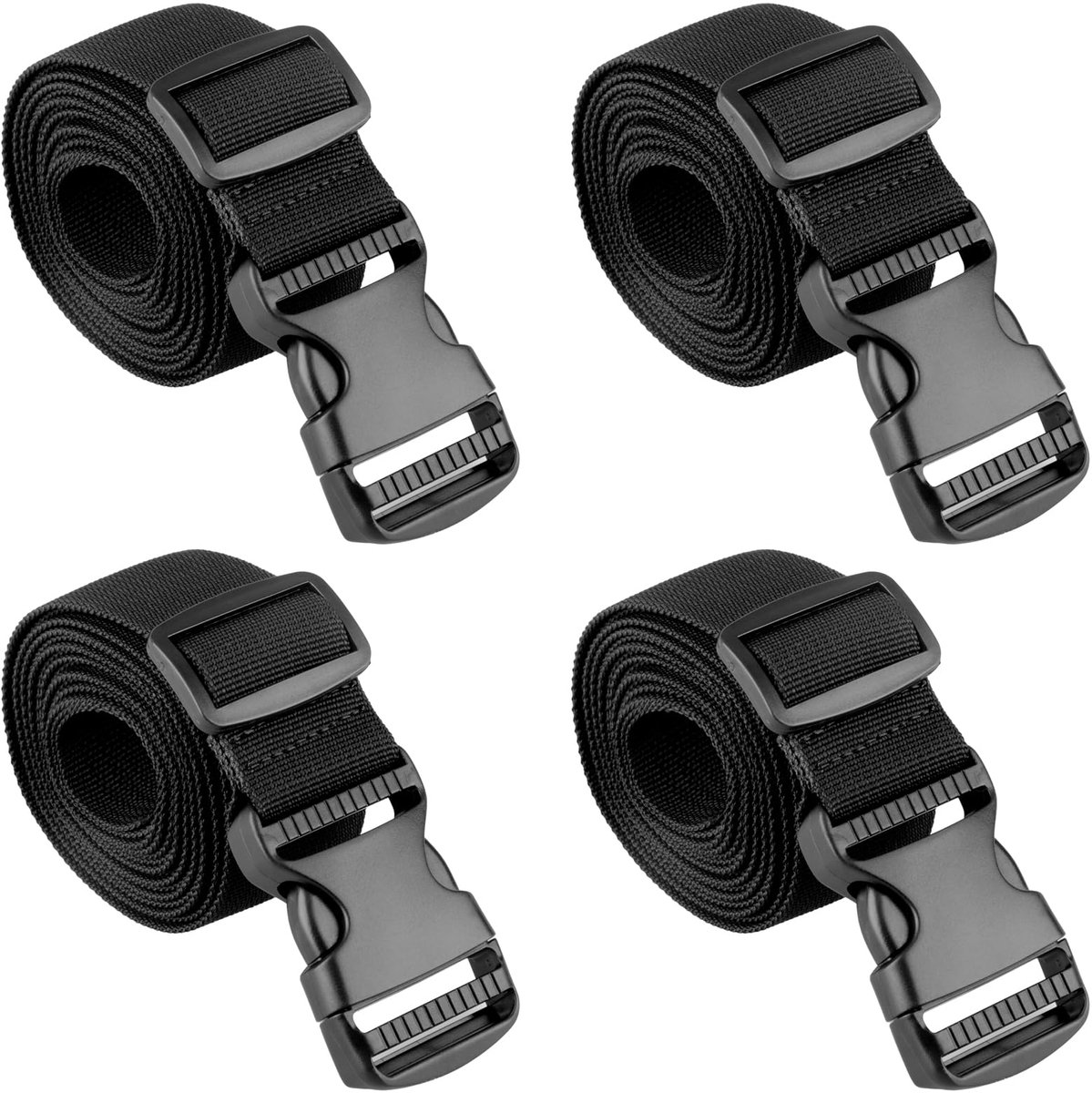 Nylon Bagageband - Met Verstelbare Gespen - Zwart - 38 mm breed, 1 meter lang - 4 Stuks