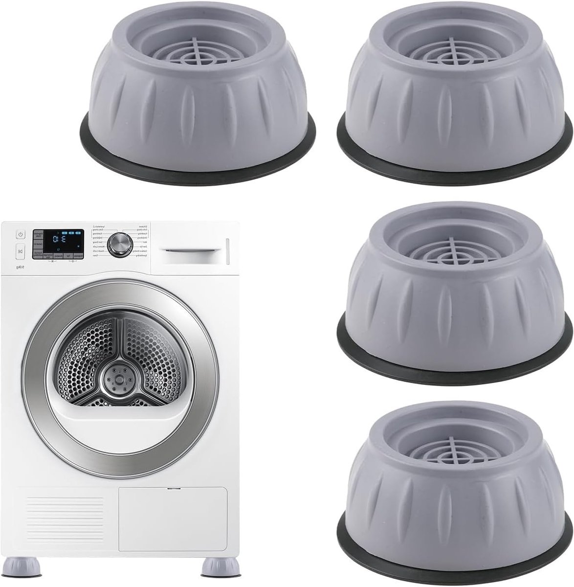 4 stuks anti-vibratie voetjes voor wasmachine, trillingsreductie, stabiliteit en universele bescherming, slipvaste rubberen voetjes voor optimale ondersteuning