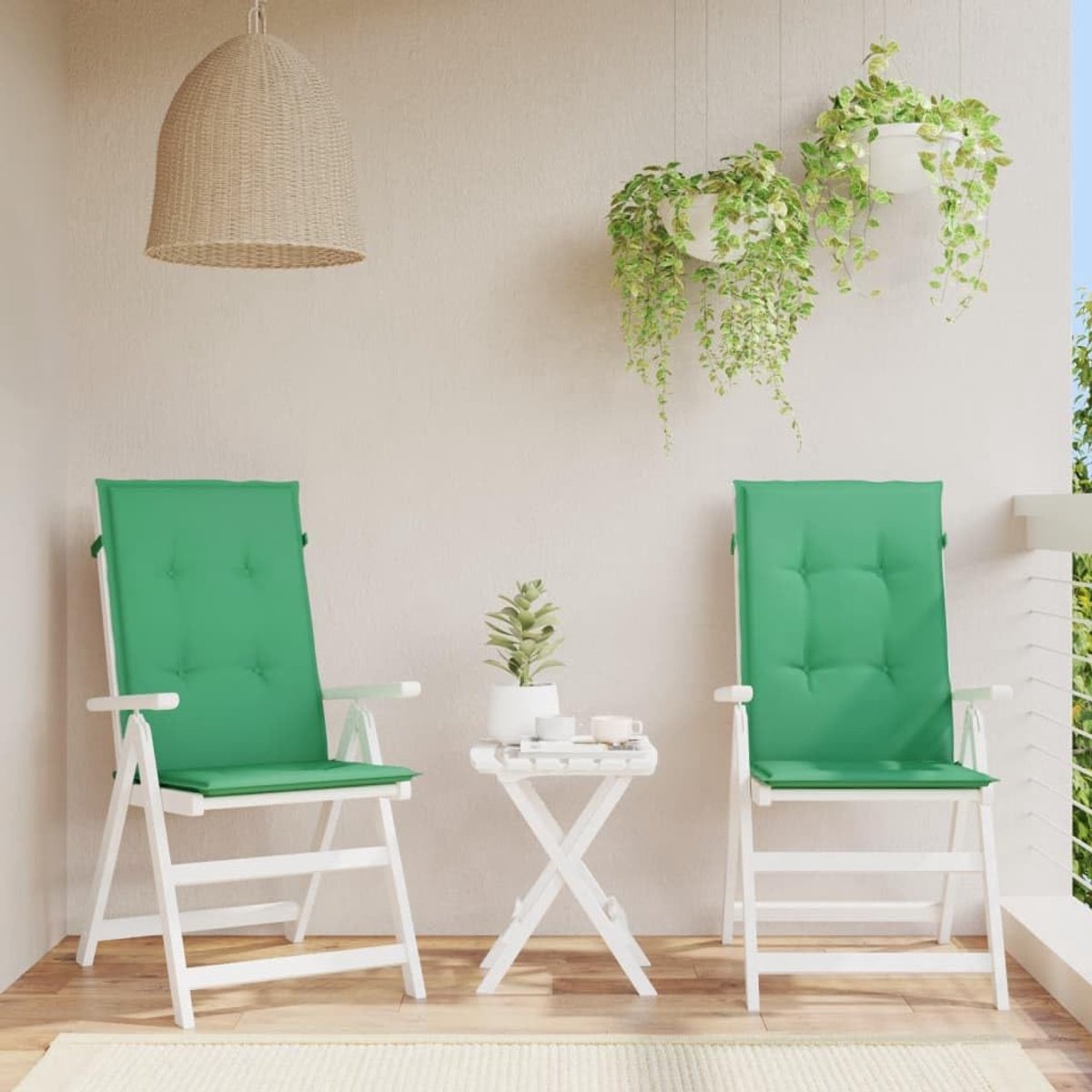 Zitkussen voor hoge rugleuning, 2 stuks, waterdicht kussen, groen, 120 x 50 x 3 cm, met schuimvulling en antislip design voor tuinstoelen