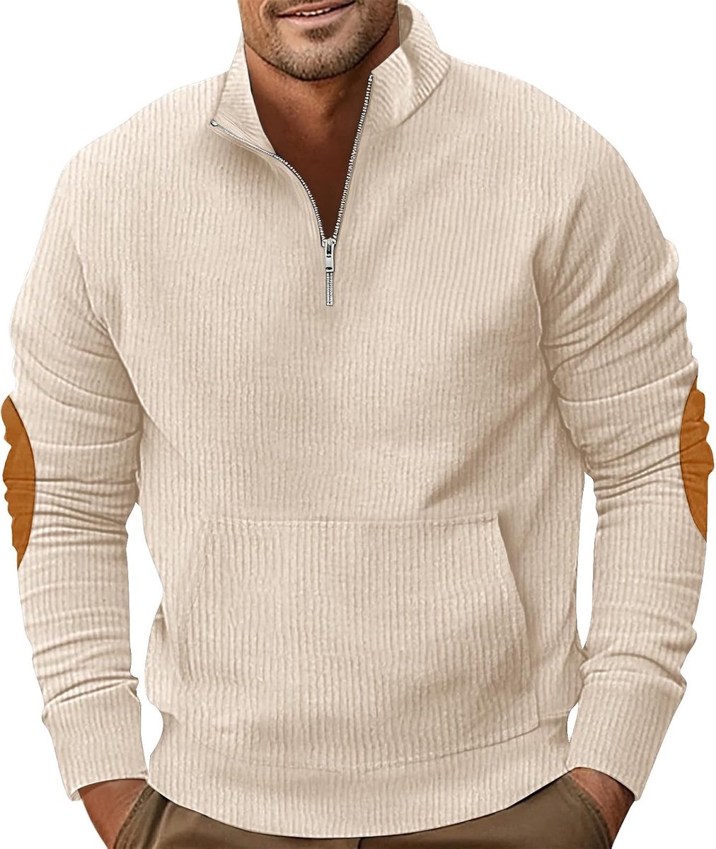 Corduroy sweatshirt heren rits pullover sweater losse fit lange mouwen corduroy jack met kangoeroezak M-3XL